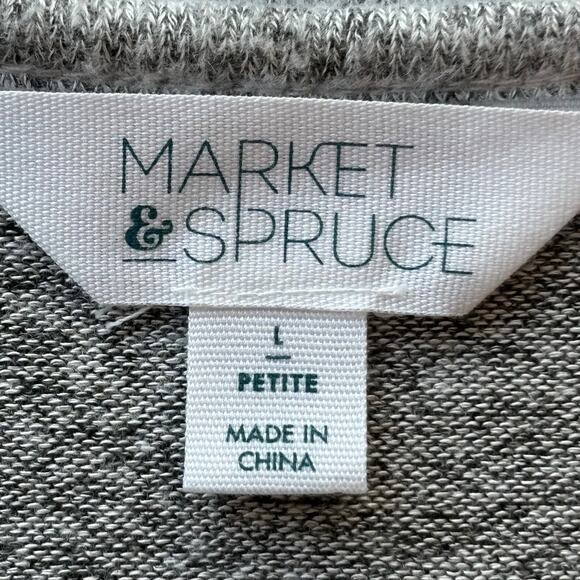 Market & Spruce Wms Petite L Cozy Brushed Knit Gray White Striped Tunic Sweater - Picture 3 of 9